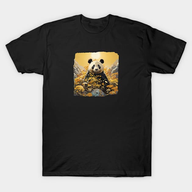 Panda Bear and Yellow Flowers T-Shirt by Elisabeth Lucas